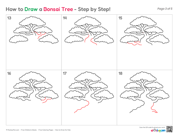 Complete bonsai tree drawing tutorial for kids, students, teachers, and beginner artists.