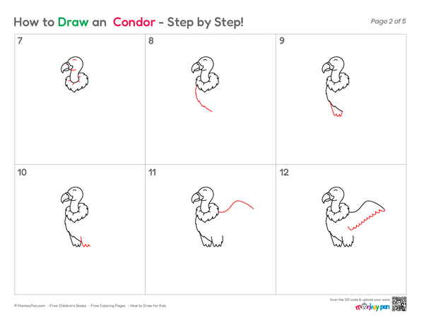 Simple and easy Condor drawing for kids to learn and color.