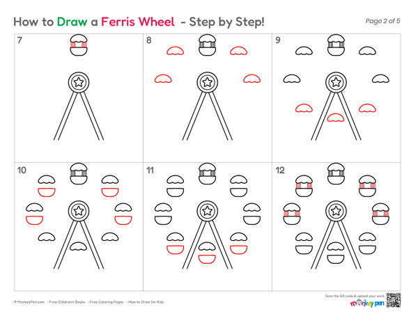 How to Draw a Ferris Wheel – Easy Step-by-Step Amusement Park Drawing for Kids