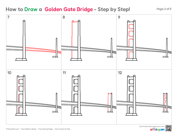 How to Draw the Golden Gate Bridge – Step-by-Step Landmark Drawing for Kids