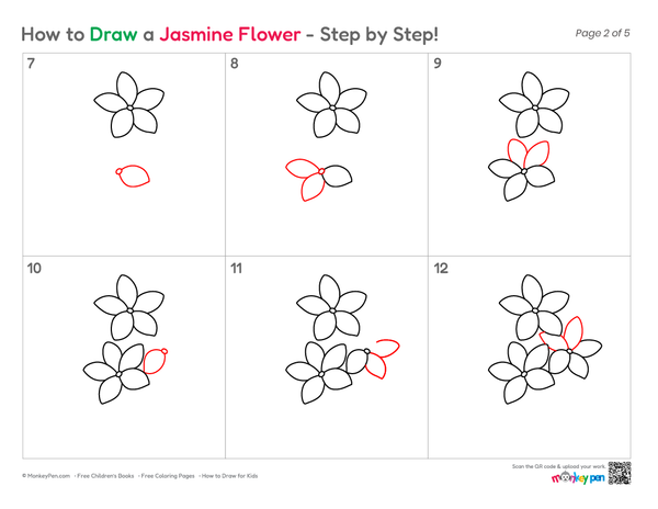How to Draw a Jasmine Flower – Simple Step-by-Step Flower Drawing for Kids