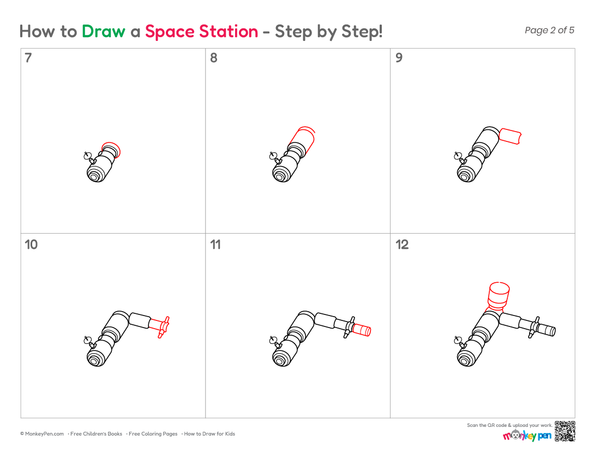 Simple space station illustration for kids to color