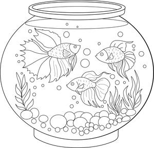 Fish Bowl Coloring Page – printable aquatic animal art for kids
