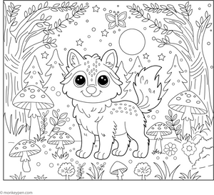 Wolf and a Magic Forest coloring page – free printable for kids to color and enjoy