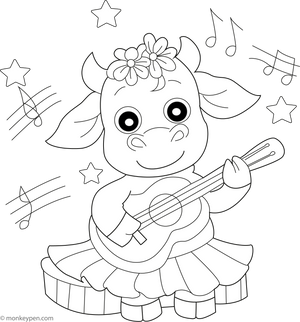 Musical Cow coloring page – free printable for kids to color and enjoy