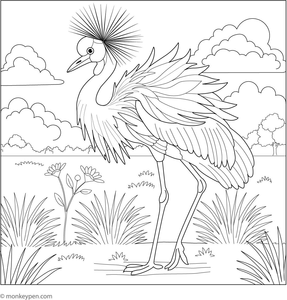 Kids Crane Coluring In Crane Bird Drawing For Kids