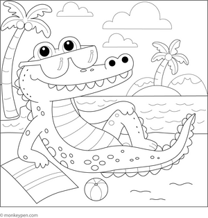 Crocodile with Sunglasses coloring page – free printable for kids to color and enjoy