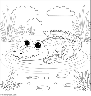Crocodile Swimmng in a River coloring page – free printable for kids to color and enjoy