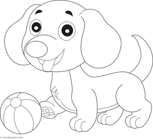 Dachshund with a Ball coloring page – free printable for kids to color and enjoy