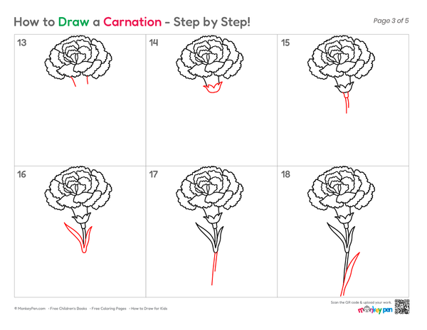 How to Draw a Carnation – Simple Step-by-Step Flower Drawing for Kids
