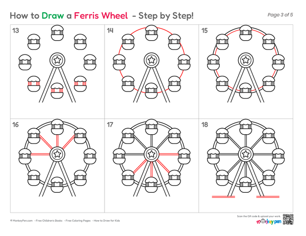 How to Draw a Ferris Wheel – Easy Step-by-Step Amusement Park Drawing for Kids