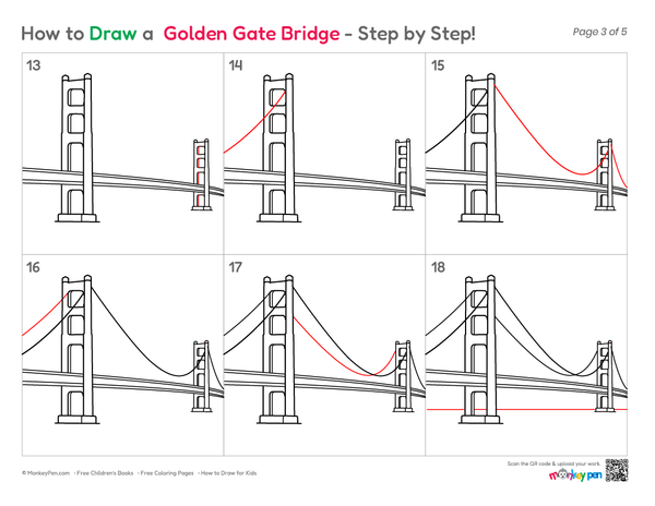How to Draw the Golden Gate Bridge – Step-by-Step Landmark Drawing for Kids