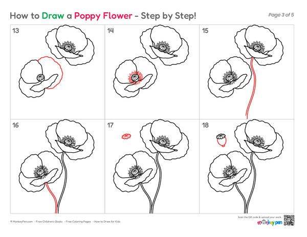 How to Draw a Poppy Flower – Step-by-Step Flower Drawing for Kids