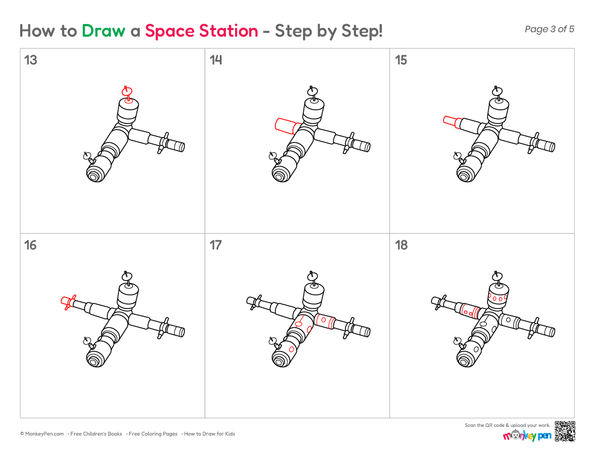 Space station line art for children
