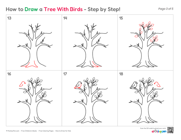 How to Draw a Tree with Birds – Easy Step-by-Step Nature Scene Drawing for Kids