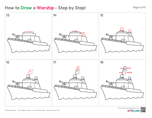How to Draw a Warship – Simple Step-by-Step Ship Drawing for Kids