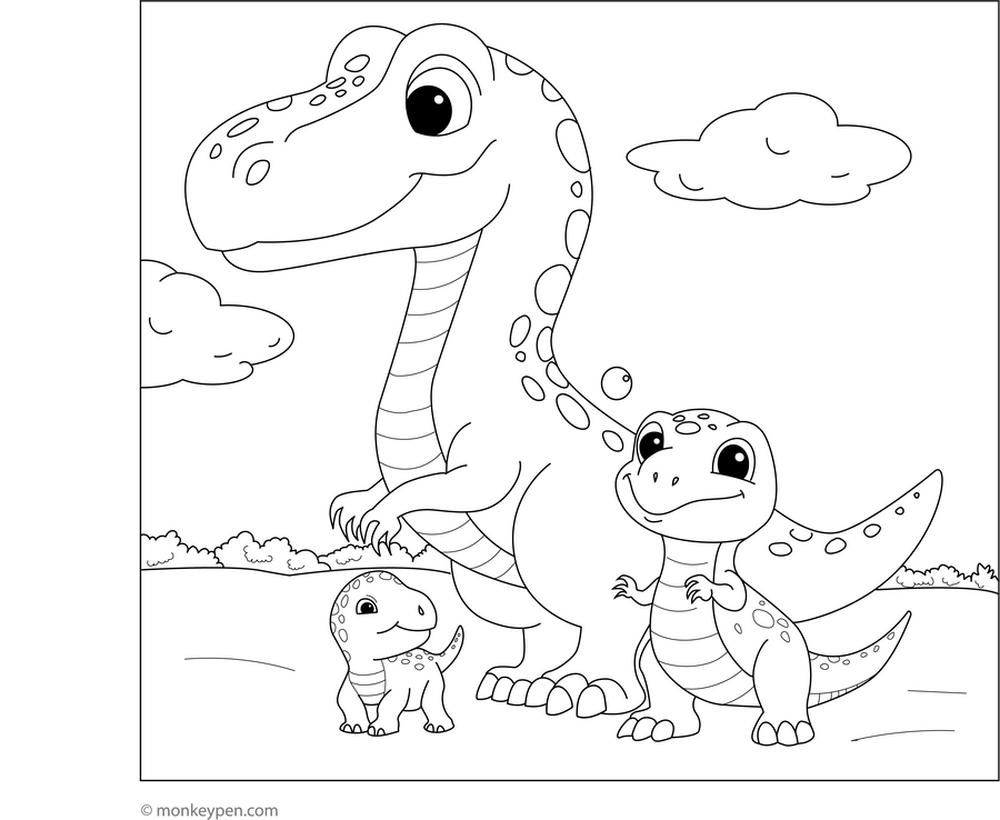 Dinosaur and Kids – Fun and Exciting Printable Coloring Page