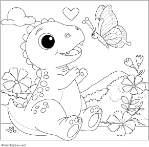 Dinosaur Playing with a Butterfly coloring page – free printable for kids to color and enjoy