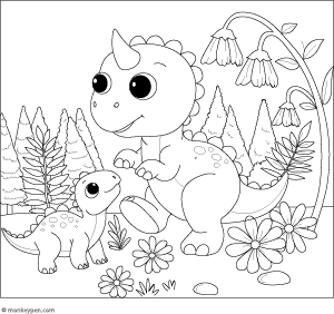 Baby Dinosaurs Playing coloring page – free printable for kids to color and enjoy