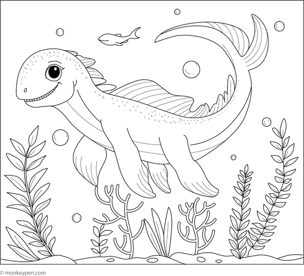 Swimming Mosasaurus coloring page – free printable for kids to color and enjoy