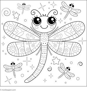 Magical Dragonflies coloring page – free printable for kids to color and enjoy