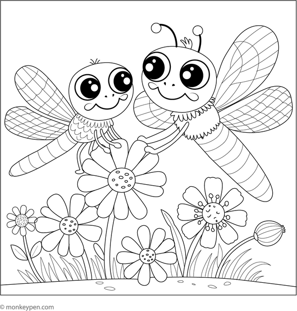 Dragonfly Friends coloring page – free printable for kids to color and enjoy