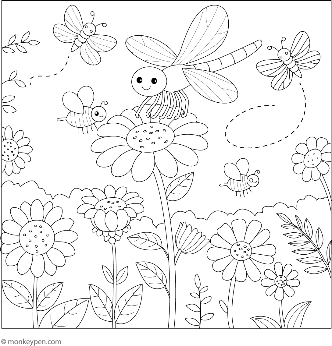 Dragonfly In Garden Coloring Page Free Printable PDF Dragonfly in garden coloring page free printable pdf