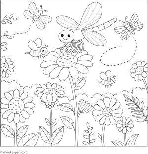 Dragonfly Garden coloring page – free printable for kids to color and enjoy