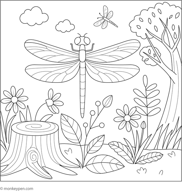 Simple Dragonfly coloring page – free printable for kids to color and enjoy