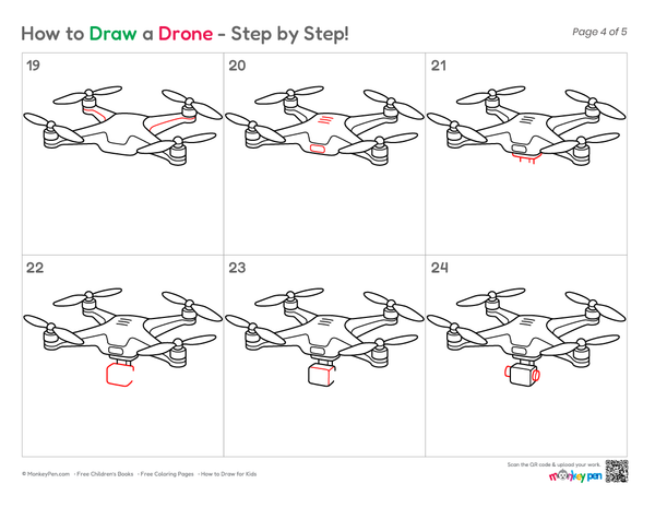 How to Draw a Drone – Simple Step-by-Step Technology Drawing for Kids