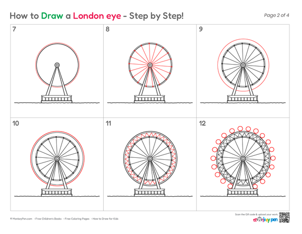 Kid-friendly London Eye sketch with simple lines and shapes.