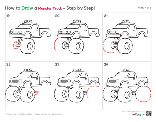 How to Draw a Monster Truck – Easy Step-by-Step Vehicle Drawing for Kids