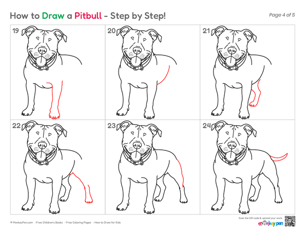 Cute Pitbull sketch with simple lines.