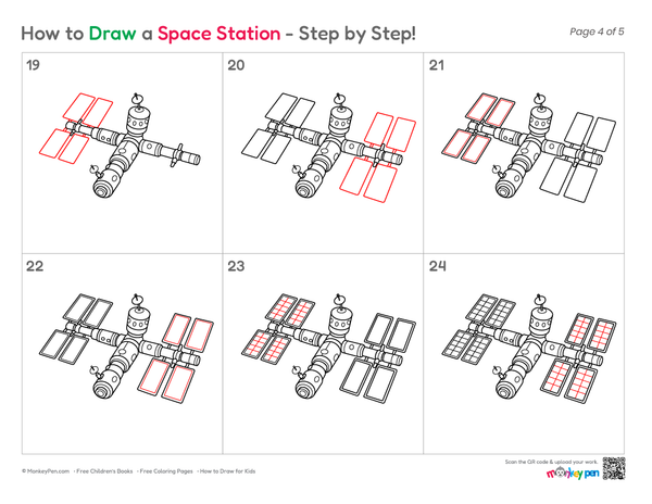 Simple space station sketch for coloring