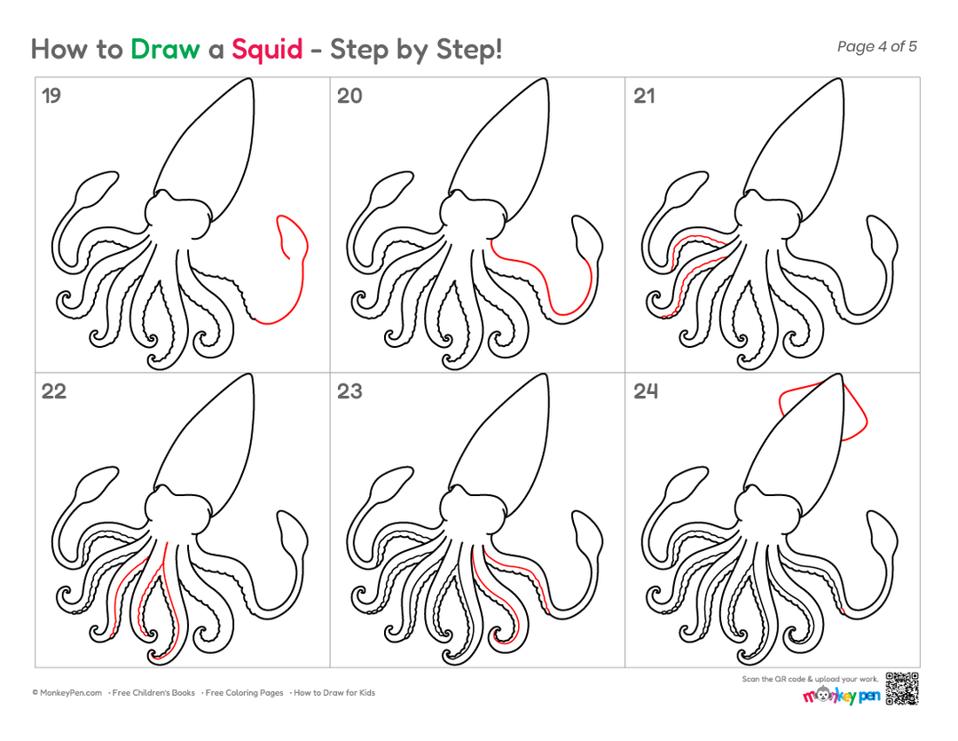 How to Draw a Squid – Easy Step-by-Step Ocean Animal Drawing for Kids