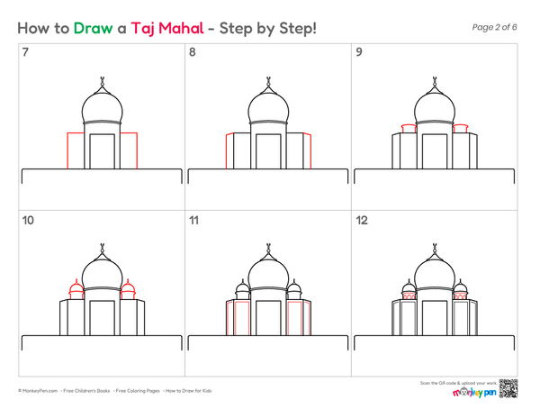 How to Draw the Taj Mahal – Step-by-Step Monument Drawing for Kids
