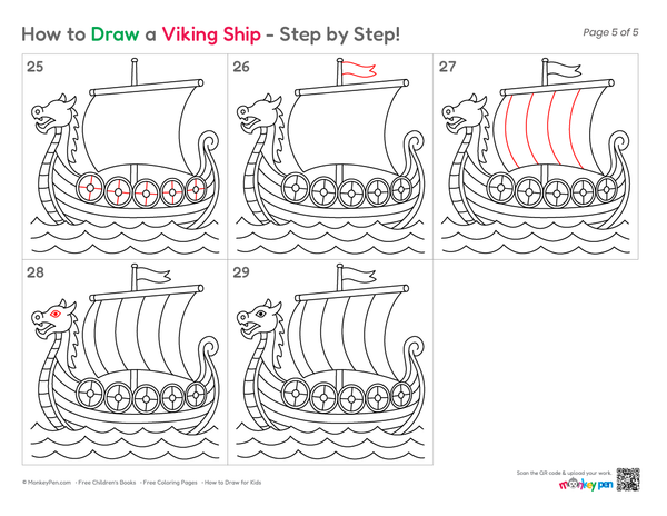 How to Draw a Viking Ship – Step-by-Step Ship Drawing for Kids