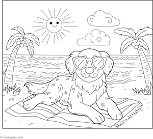 Golden Retriever with Sunglasses coloring page – free printable for kids to color and enjoy