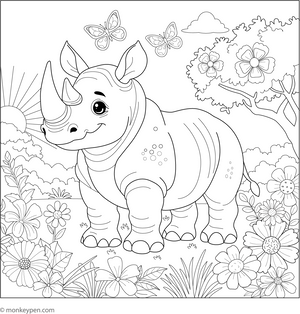 Smiling Rhino coloring page – free printable for kids to color and enjoy