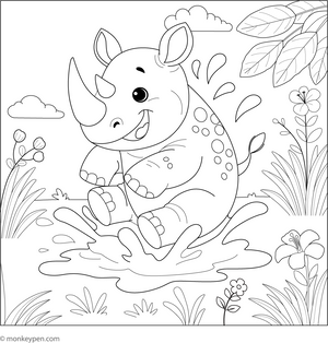 Rhino in the Mud coloring page – free printable for kids to color and enjoy
