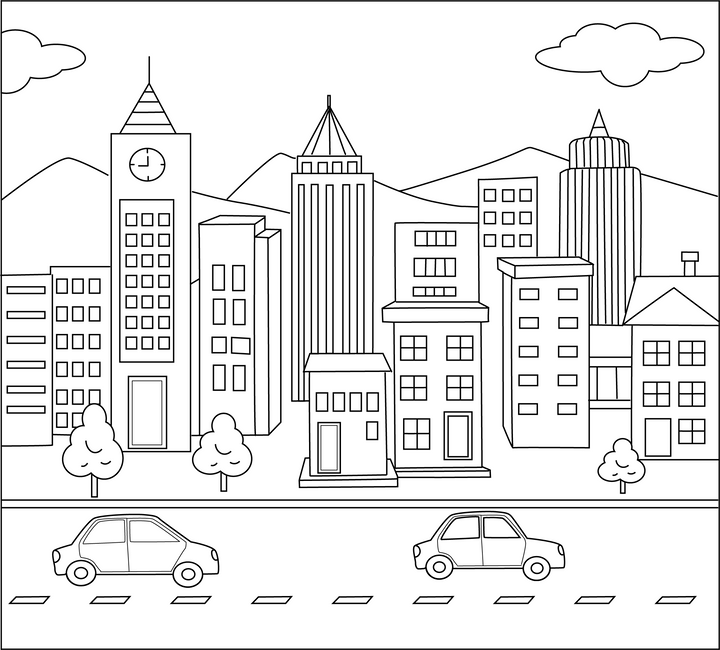 City Coloring Page – Fun Urban Scene Activity for Kids