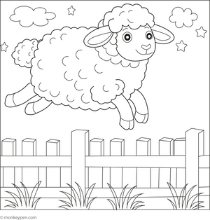 Sheep Jumping over a Fence coloring page – free printable for kids to color and enjoy