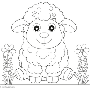 Cartoon Sheep with a Big Smile coloring page – free printable for kids to color and enjoy