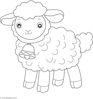 Sheep with a Bell coloring page – free printable for kids to color and enjoy
