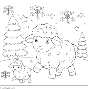 Sheep Playing in the Snow coloring page – free printable for kids to color and enjoy