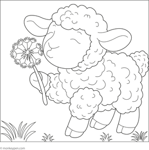Sheep Blowing on Dandelion coloring page – free printable for kids to color and enjoy