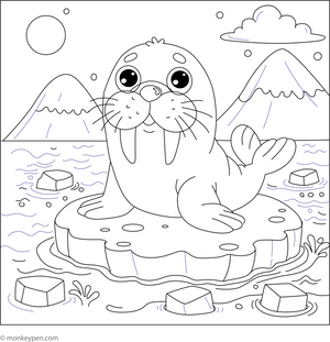 Walrus on an Iceberg coloring page – free printable for kids to color and enjoy