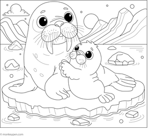 Walrus and Baby Walrus coloring page – free printable for kids to color and enjoy