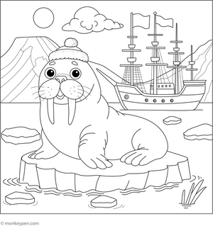 Walrus and the Arctic Ship coloring page – free printable for kids to color and enjoy