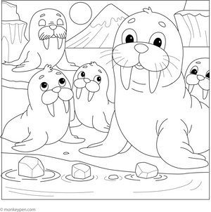 Walrus and Friends coloring page – free printable for kids to color and enjoy